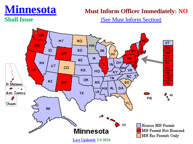state map where MN permit honored